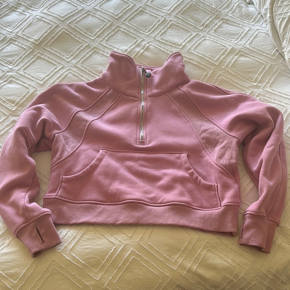 Pink Collar Zippered Long Sleeve Sweatshirt